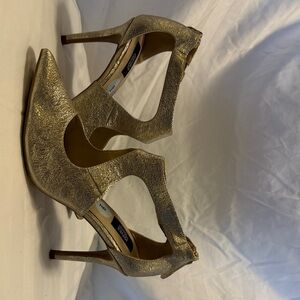 Gold Metallic Cutout High Heel Pumps - Women
